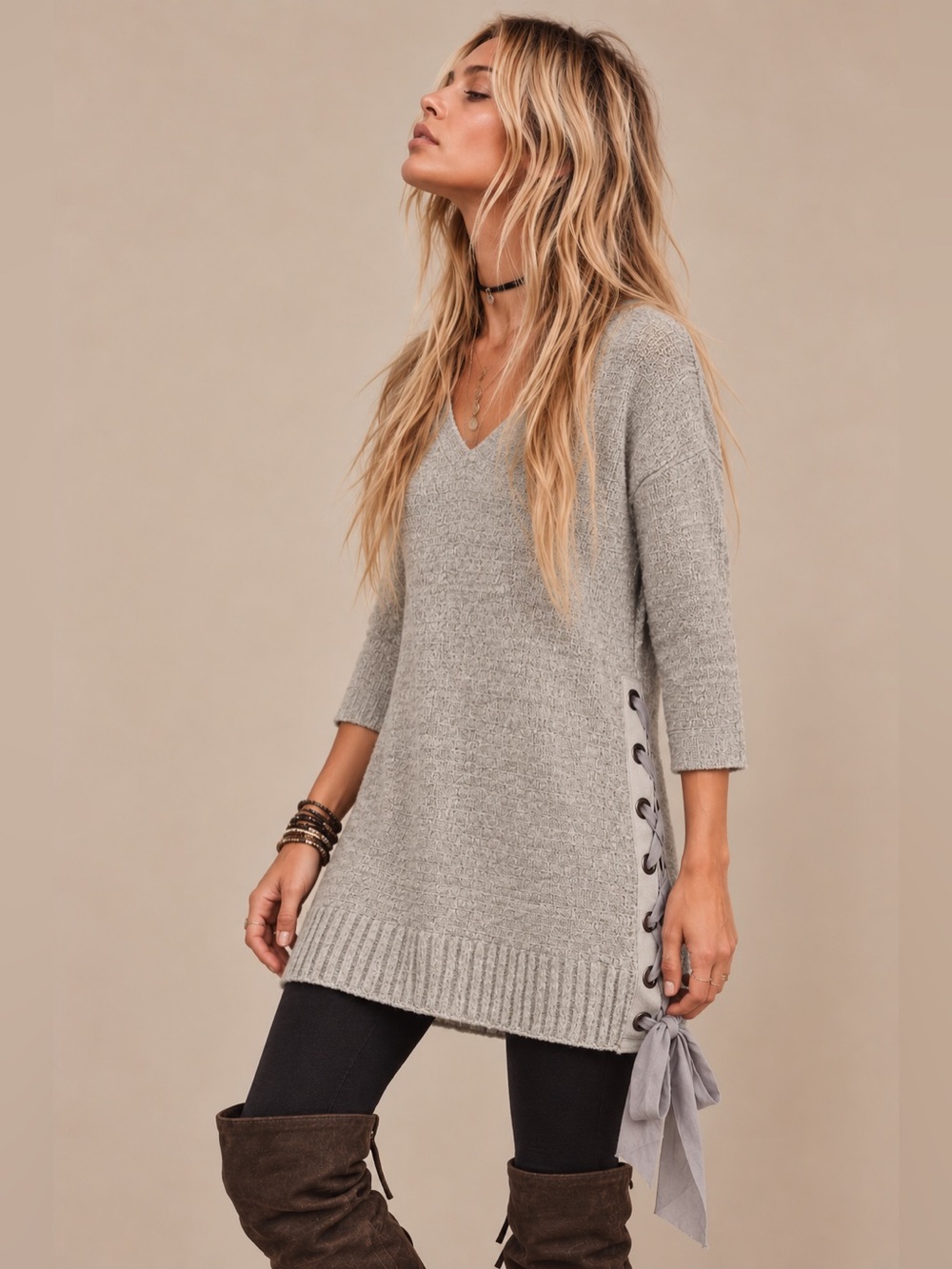 Free People Heart It Laces Tunic Sweater - Size XS